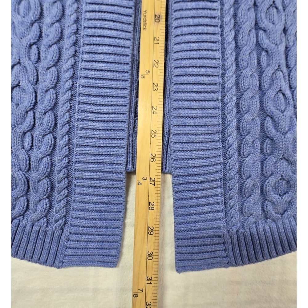 LL Bean Womens Double L Cable Knit Open Cardigan Sweater Long Blue Heather L NWT - Picture 6 of 12